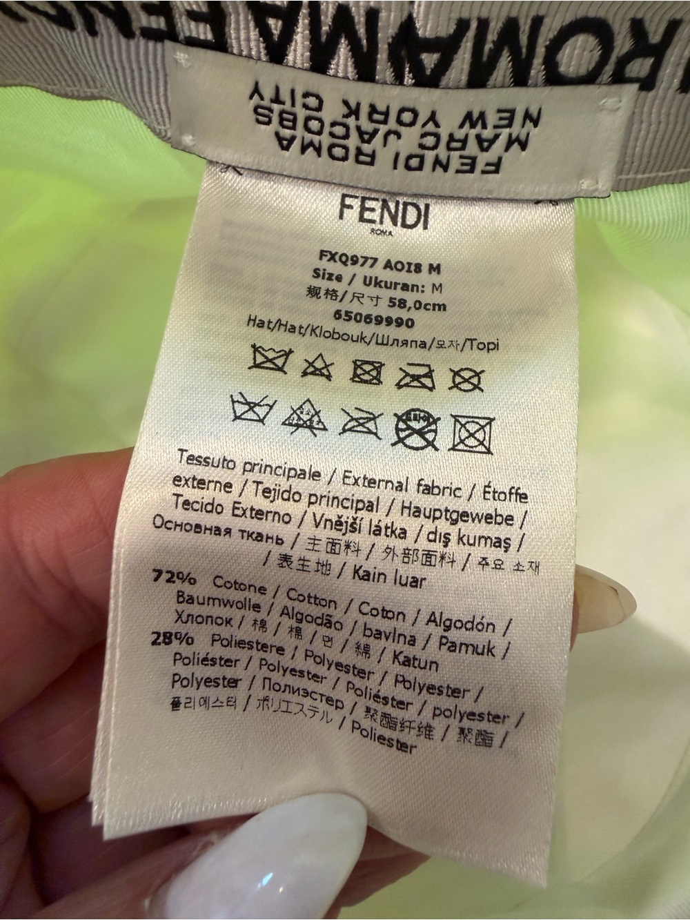 Fendi Neon Yellow Logo Fringe-Trim Bucket Hat - Picture 8 of 12